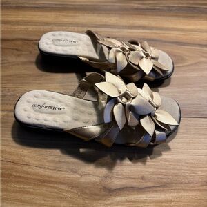 Comfortview Gold Floral Sandals